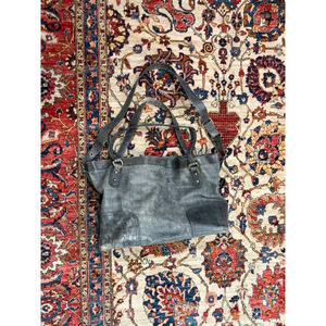 ABRO Gray Croc Embossed Leather Tote Shoulder Bag Italy Distressed